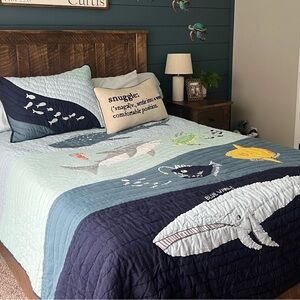 New*** Pottery Barn Kids Save Our Seas Quilt- Blue and White